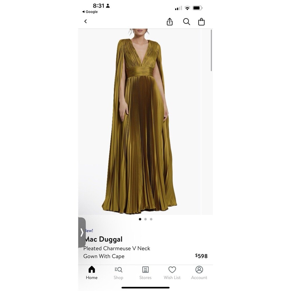 Mac Duggal Gold Pleated Maxi Dress